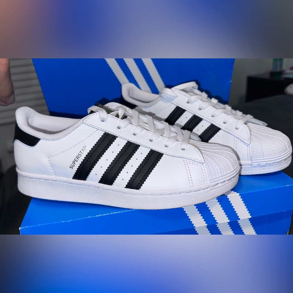 Kids Adidas White and Black Sneakers with Iconic Stripes